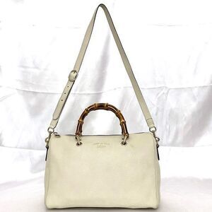 Gucci Business Shoulder Handbag White Bamboo Bag Boston Leather Zipper